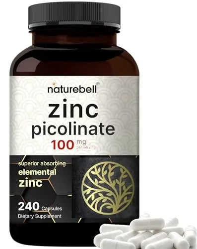 High Potency Zinc Picolinate 100mg - 240 Capsules, Bioavailable Form of Zinc NatureBell uk supplements