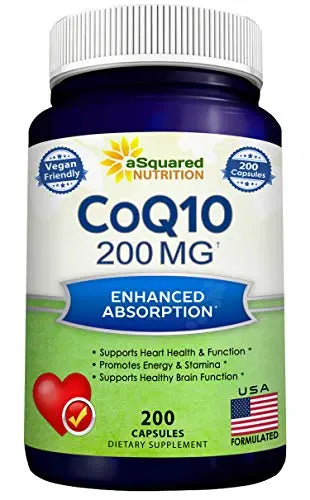 aSquared Nutrition CoQ10 (200 Capsules and 200mg) - High Absorption Vegan CO Q-10 aSquared NutritionAU supplements