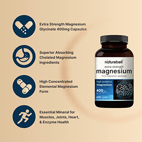 NatureBell Magnesium Glycinate 400mg (Elemental), 270 Capsules – 100% Chelated NatureBell Au supplements