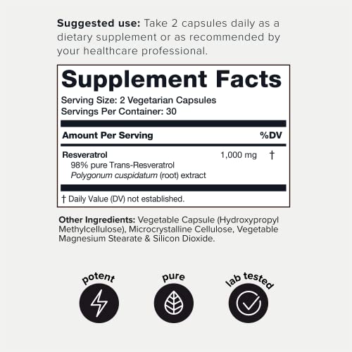 Ultra High Potency Third-Party Tested Trans Resveratrol 1000mg - 98% Pure Toniiq Au supplements