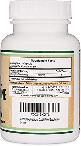S-Acetyl L-Glutathione Capsules - 100mg, Manufactured and Tested in The USA, 60 Count Double Wood Supplements Au supplements