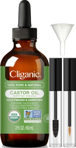 Cliganic Organic Castor Oil, 100% Pure (2oz with Eyelash Kit) - For Eyelashes, Eyebrows, Hair & Skin Cliganic Au supplements