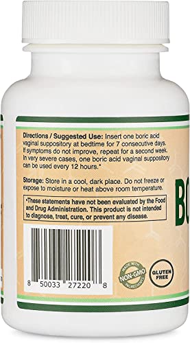 Boric Acid Vaginal Suppositories (600mg, 60 Count) Supports Vaginal pH Balance, Odor Control Double Wood Supplements Au supplements
