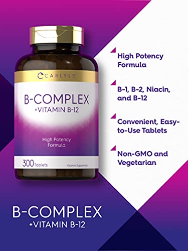 Carlyle B Complex Vitamin with B12 | 300 Tablets | High Potency Formula | Vegetarian Carlyle Au supplements
