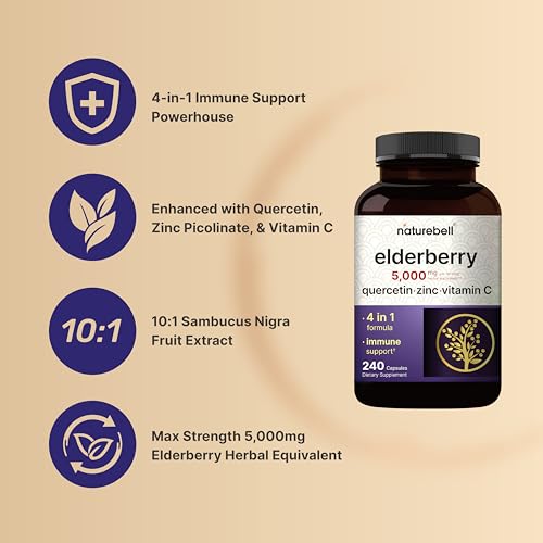 NatureBell Sambucus Elderberry Capsules, 5000mg Per Serving with Quercetin 500mg NatureBell Au supplements