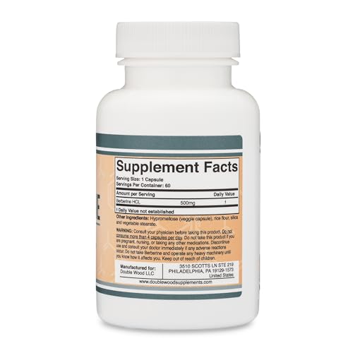 Berberine Supplement 500mg, 60 Capsules (Third Party Tested, Manufactured in The USA Double Wood Supplements Au supplements