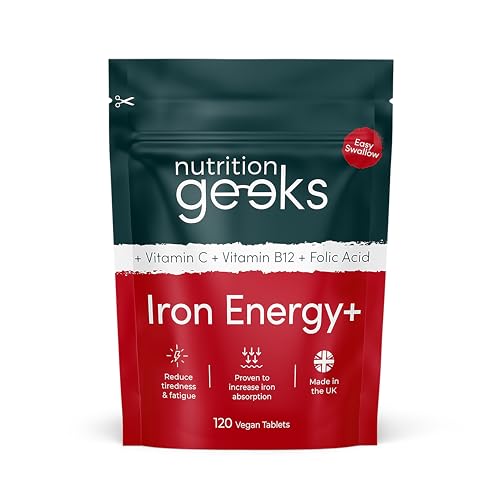 Iron Tablets High Strength Tablets with Vitamin C, B12 & Folic Acid - 120 Vegan Supplement Nutrition Geeks Au supplements