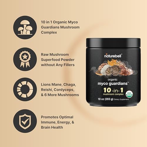 NatureBell Organic Myco Guardians 10 in 1 Mushroom Powder, 10oz | Fresh Superfood NatureBell Au supplements