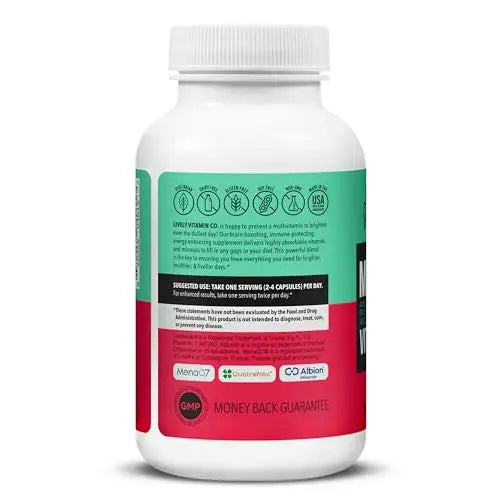 LIVELY VITAMIN CO. Multivitamin - 37 Vitamins Minerals and Extracts - Energy - Memory - Immune Function - Heart- Brain - Focus - Mood - Antioxidants - Dairy Gluten Soy Free - 60 Vegetarian Capsules LIVELY VITAMIN CO Au supplements