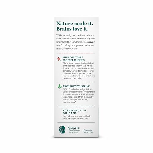 NEURIVA Plus Brain Supplement for Memory and Focus Clinically Tested Nootropics for Concentration for Mental Clarity, Cognitive Enhancement Vitamins B6, B12, Phosphatidylserine 30 Capsules NEURIVA Au supplements