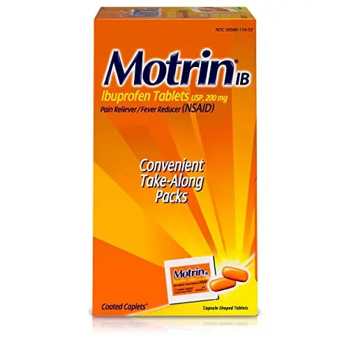 Motrin IB, Ibuprofen 200mg Tablets, NSAID Pain & Fever Reliever for Headache, Backache, Muscular Aches, Arthritis Pain Reliever, 50 Travel Packets of 2, 100 ct Motrin Au supplements