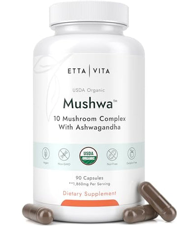USDA Organic Lions Mane Supplement Capsules with Ashwagandha, Chaga, Reishi, Cordyceps Etta Vita Au supplements