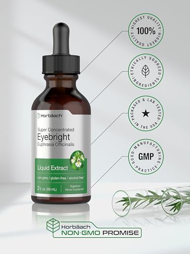 Eyebright Herb Supplement | 2 fl oz | Alcohol Free Drops | Super Concentrated Liquid Horbäach Au supplements