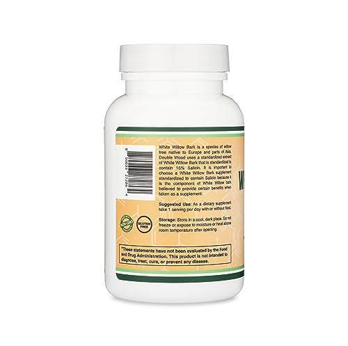 White Willow Bark Capsules 800mg per Serving, 120 Count (Willow Bark Extract Std. Double Wood Supplements Au supplements