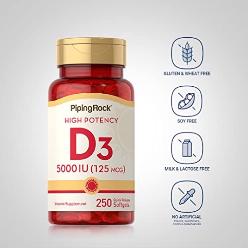 Piping Rock Vitamin D3 5000 IU | 250 Softgels | High Potency Supplement | Non-GMO Piping Rock Au supplements