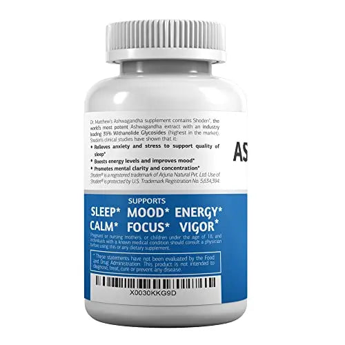 Aswagandha Vitamin Stress Relief Supplement. Cortisol Blocker Ashwagandha Capsules Dr. Matthew uk supplements