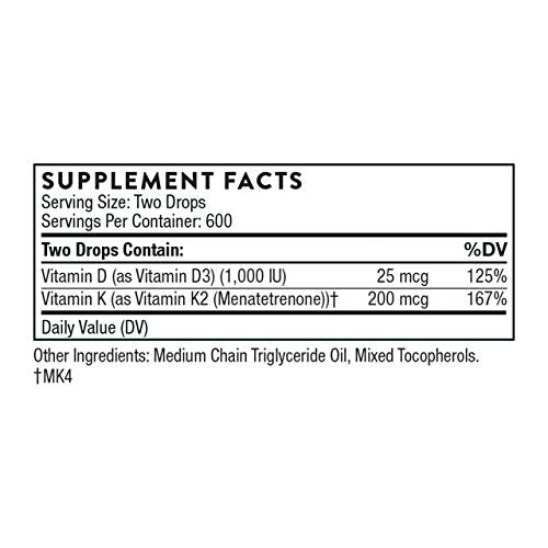 THORNE Vitamin D + K2 Liquid with a metered Dispenser - Vitamins D3 and K2 to Support THORNE Au supplements