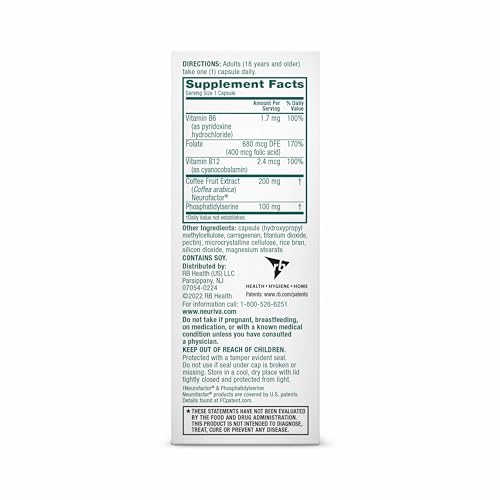NEURIVA Plus Brain Supplement for Memory and Focus Clinically Tested Nootropics for Concentration for Mental Clarity, Cognitive Enhancement Vitamins B6, B12, Phosphatidylserine 30 Capsules NEURIVA Au supplements