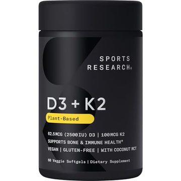 Sports Research Vitamin D3 K2 with Coconut MCT Oil | Vegan D3 2500iu (62.5mcg) Sports Research Au supplements