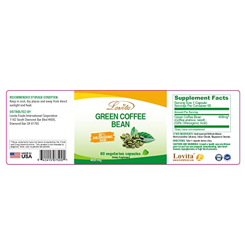 Lovita High-Potency Green Coffee Extract: 1600mg Equivalent, 50% Chlorogenic Acid Lovita Au supplements