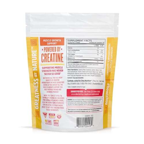 Zhou Nutrition Creatine Monohydrate Chewables 5g for Men & Women, Sugar Free Zhou Nutrition Au supplements