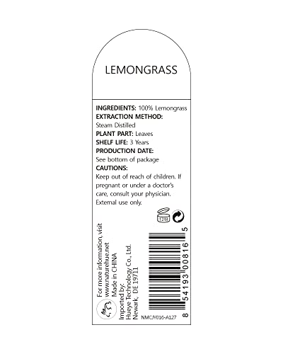 NATURE HUE Lemongrass Essential Oil - 10 mL (1/3 oz) - Pure, Natural, Therapeutic Grade NATURE HUE Au supplements