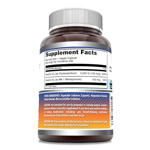 Amazing Formulas Vitamin D3 5000 IU with Vitamin K2 100 Mcg| 250 Veggie Capsules Amazing Nutrition Au supplements