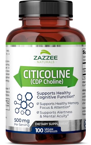 Zazzee Extra Strength Citicoline CDP Choline, 500 mg per Serving, 100 Vegan Capsules Zazzee Au supplements