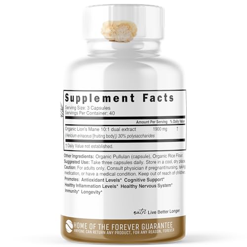 Nutri Organic Lions Mane Supplement Capsules - 1900 mg, 10:1 Dual Extraction, 120 Count Nature's Fusions Au supplements