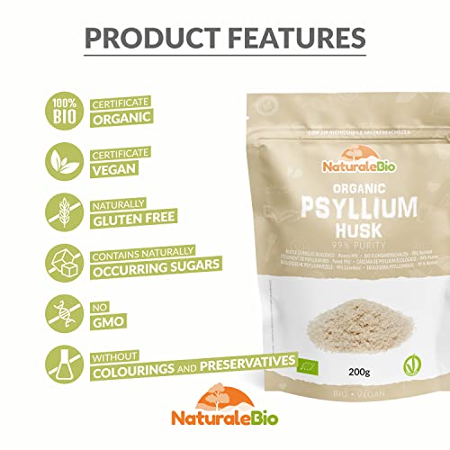 Organic Psyllium Husk - 99% Purity - 200g. Pure & Natural Psyllium Seed Husks NaturaleBio Au supplements