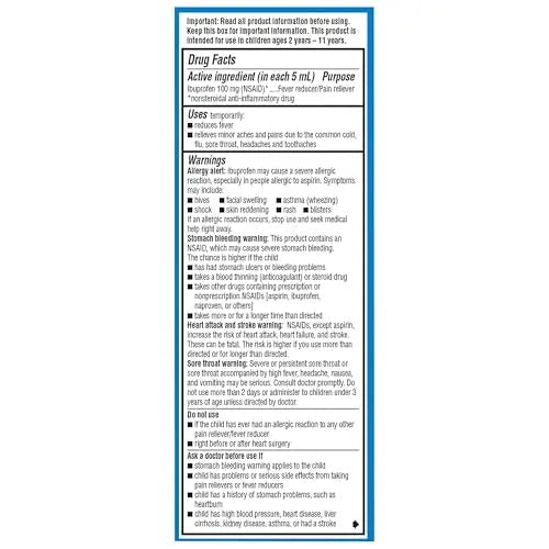 Children's Advil Pain Reliever and Fever Reducer, Dye Free and Sugar Free Ibuprofen Oral Suspension, Berry Flavored - 4 Fl Oz Children's Advil Au supplements