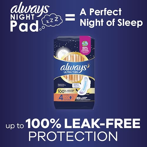 Always Ultra Thin Feminine Pads with Wings for Women, Size 4, Overnight Absorbency, Unscented Always Au supplements