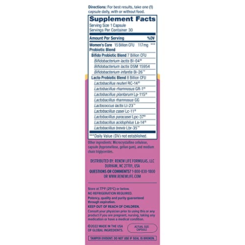 Renew Life Women's Probiotic Capsules, Supports pH Balance for Women, Vaginal, Urinary Renew Life Au supplements