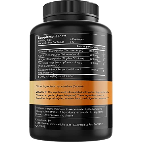4-in-1 Turmeric and Garlic Supplements with Bioperine 2360 mg (240 ct) Turmeric Ginger MEDCHOICE Au supplements