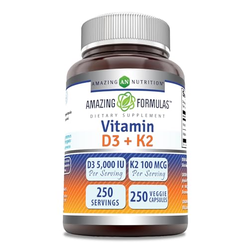 Amazing Formulas Vitamin D3 5000 IU with Vitamin K2 100 Mcg| 250 Veggie Capsules Amazing Nutrition Au supplements