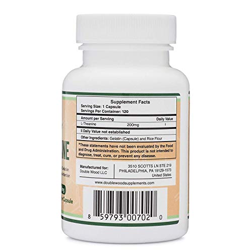 L-Theanine Supplement 200mg, 120 Capsules (Soy Free, Gluten Free, Non-GMO Double Wood Supplements Au supplements