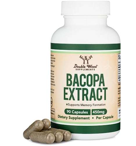 Bacopa Monnieri Capsules 20% Bacosides 450mg, 90 Count (Manufactured in USA Double Wood Supplements Au supplements