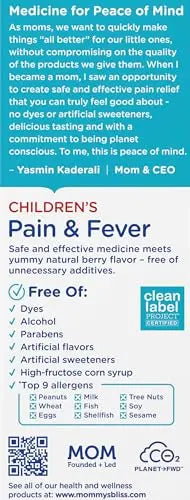 Mommy's Bliss Children's Pain and Fever Reducer, Kids Acetaminophen, Dye Free, Delicious Mixed Berry Flavor, Ages 2+, 4 Fluid Ounces (Pack of 2) Mommy's Bliss Au supplements