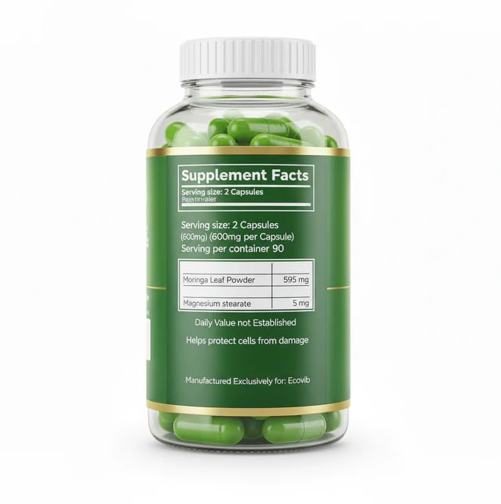 ECOVIB Moringa Capsules – 180 Vegan Capsules | Organic Superfood for Energy, Immunity & Detox ECOVIB Au supplements