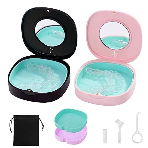 2 Pack Retainer Case with Vent Holes, Mirrors,Compatible with Invisalign,Night Guards DoboliAU supplements