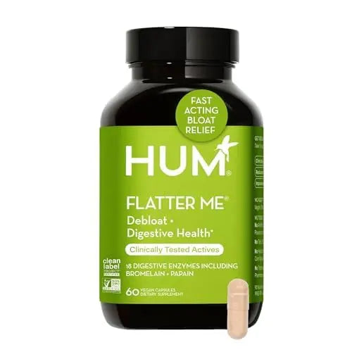 HUM Flatter Me Digestive Enzymes for Women & Men, Digestive Health Bloating Supplement with Ginger & Peppermint Leaf, Fast Acting Anti Bloat Pills Multi Enzyme for Debloating, Vegan, 60 Capsules HUM uk supplements