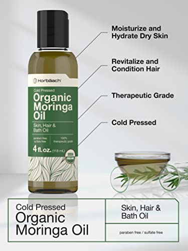 Organic Moringa Oil | 4 fl oz | for Face, Hair, and Skin | 100% Therapeutic Grade | Paraben Horbäach Au supplements