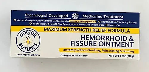 Doctor Butler’s Hemorrhoid & Fissure Ointment – Hemorrhoid Treatment and Hemorrhoid Cream with Lidocaine and Phenylephrine HCI for Fast Acting Relief of Pain, Swelling, Discomfort, and Itching (1 oz.) Doctor Butler's Au supplements