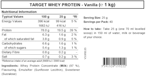 Whey Protein Powder | Vanilla | Target Whey Protein by ROS Nutrition | 1 Kg | 40 Servings | ROS Nutrition Au supplements