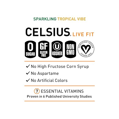CELSIUS Sparkling Tropical Vibe, Functional Essential Energy Drink 12 Fl Oz (Pack of 12) CELSIUS Au supplements