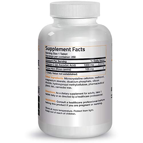 Bronson Vitamin C 1000 mg with Rose Hips Sustained Release, 250 Tablets Bronson Au supplements