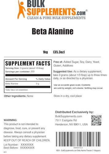 BULKSUPPLEMENTS.COM Beta Alanine Powder - Beta Alanine Pre Workout, Beta Alanine BULKSUPPLEMENTS.COM Au supplements