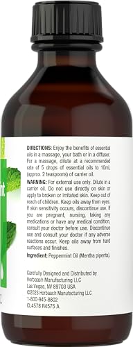 Horbaach Peppermint Oil | 2 fl oz | Pure Essential Spray | for Massage, Bath & Diffusers | Non-GMO Horbäach Au supplements