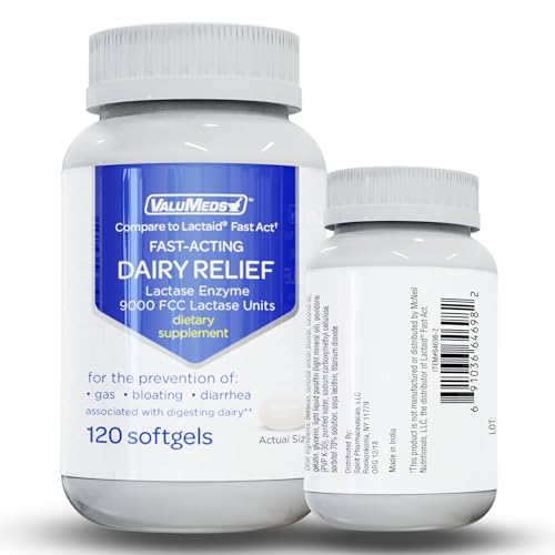 ValuMeds Fast Acting Dairy Relief Lactose Enzymes, 120 Softgels, Help Prevent Gas ValuMeds Au supplements