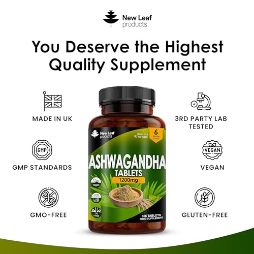 Ashwagandha 1200mg - 365 Vegan Tablets Pure High Strength Ashwagandha Root NEW LEAF PRODUCTS Au supplements